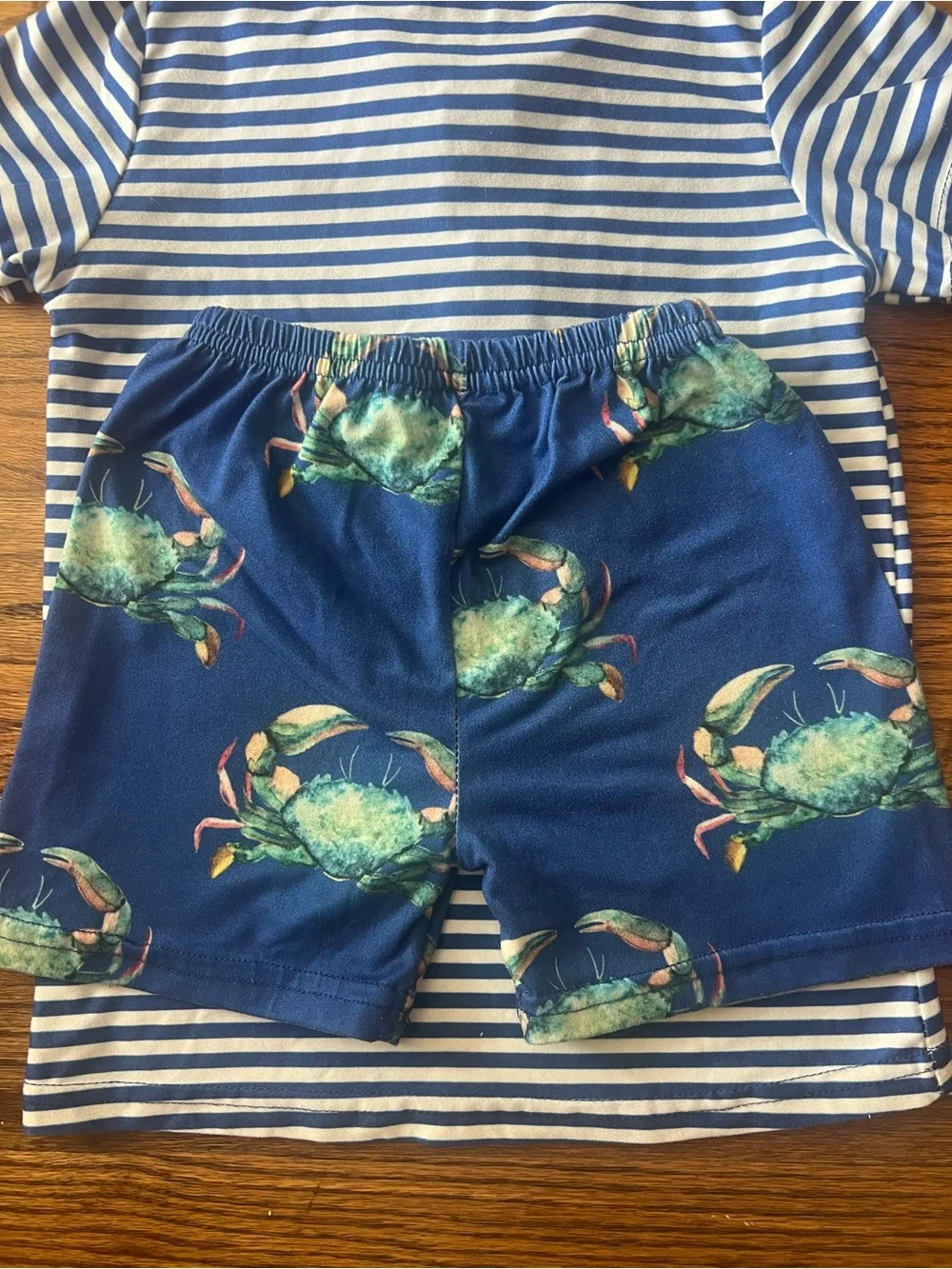 Striped Polo & Crab-Print Shorts Kids Matching Set - Blue
